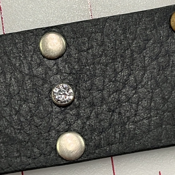 CALVIN KLEIN Moto Rhinestone Brass & Silver Stud/Buckle Black Leather Belt SZ XL - Picture 9 of 11